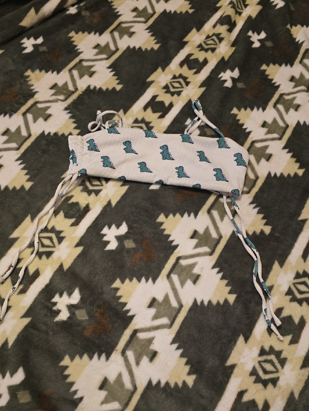White Bandeau Top with Green Dinosaur Print
